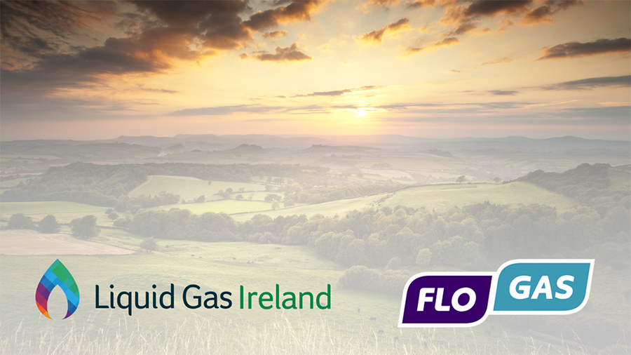 Image of a rural Irish landscape with LGI and Flogas logos superimposed on top